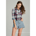 cotton check shirt plaid ladies shirt blouse